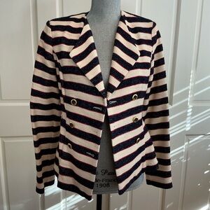 CAbi Striped Double-Breasted Blazer in Navy, Cream & Red